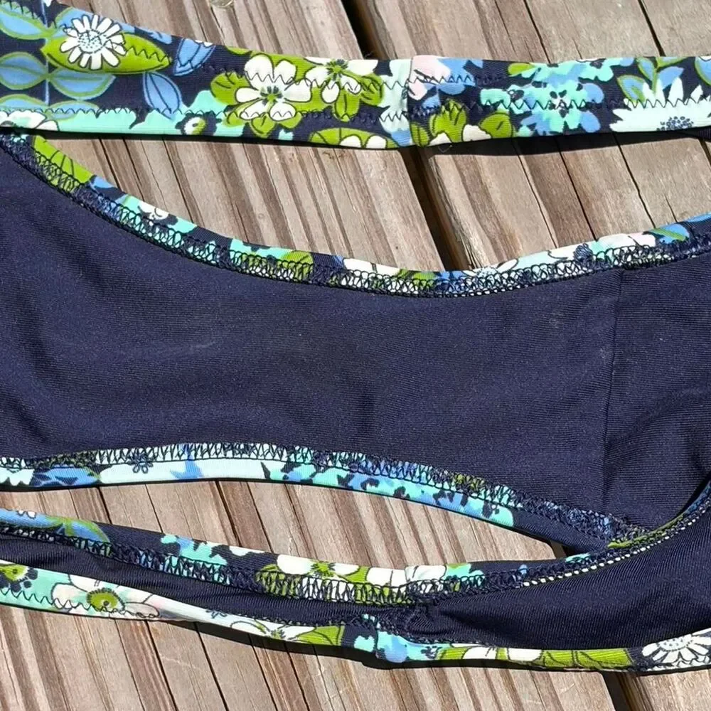 Aerie Blue All Over Floral Print Bikini Set, size M/L